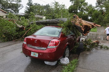 A car damaged by a hurricane in Florida