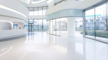 A pristine entry way of an office building